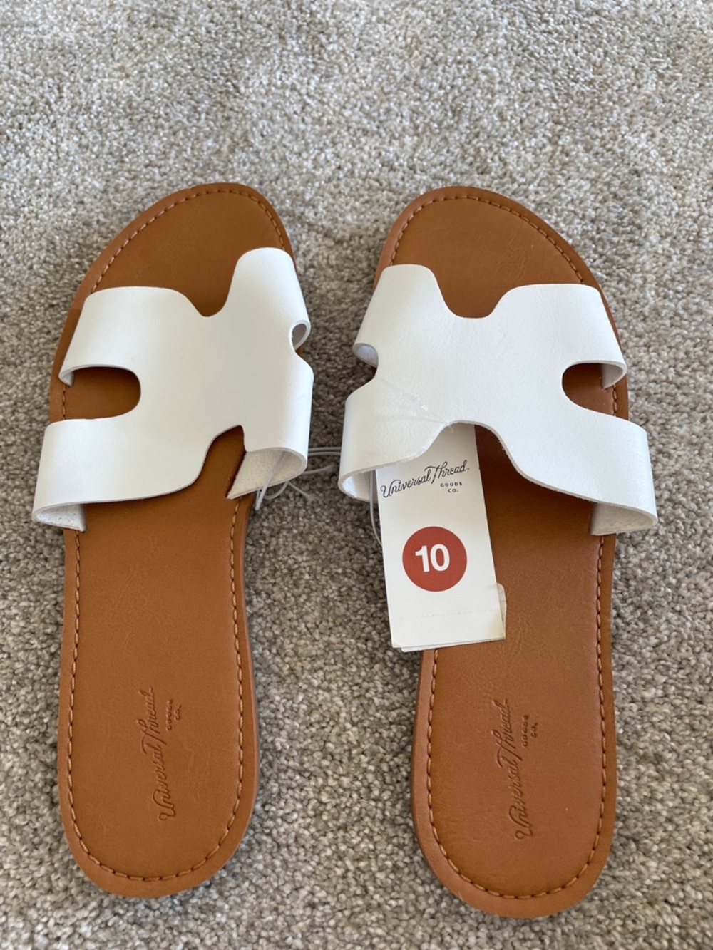 Universal Thread White Slide Sandals with Tan Footbed